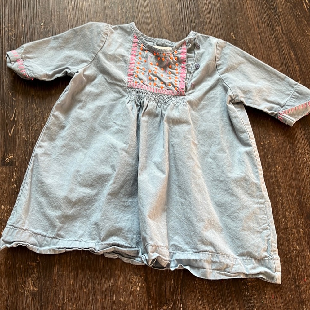 Boho Toddler Denim Dress with Neon Trim